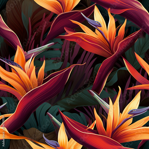 Vibrant Bird of Paradise Flower Seamless Pattern