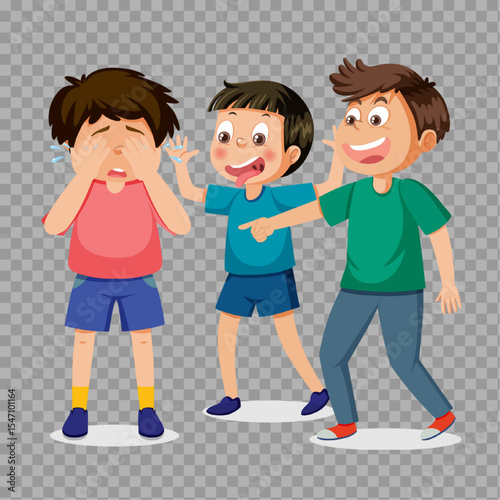 Sad Boy Being Teased by Two Other Boys – Cartoon Illustration

