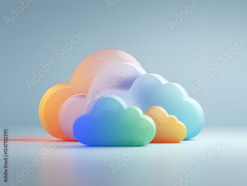 Colorful Cloud Shapes Illustration Representing Cloud Computing and Data Storage