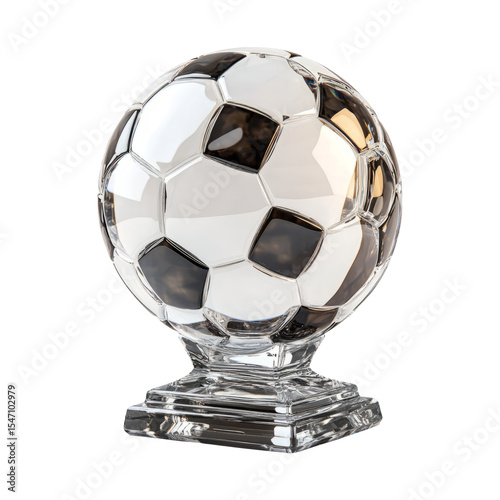 Crystal soccer trophy isolated on transparent background for awards display