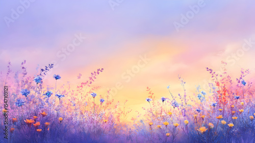 Floral landscape colorful dreamy background art