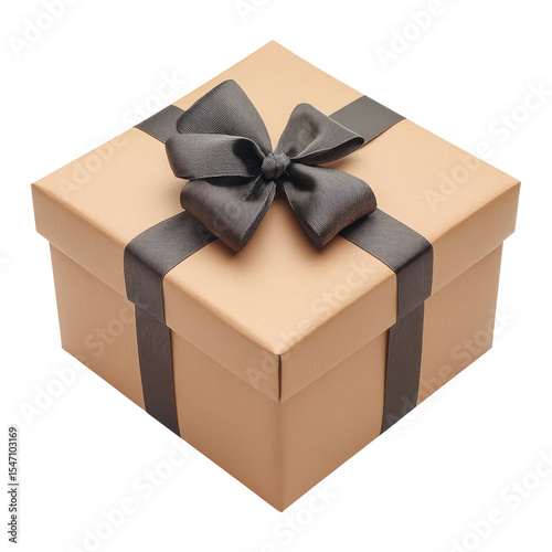 Isolated Gift Box with Black Bow on Transparent Background