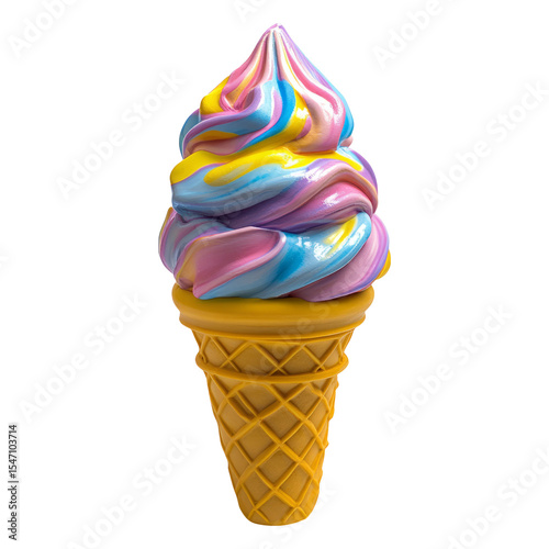 Colorful Ice Cream Cone Isolated on Transparent Background