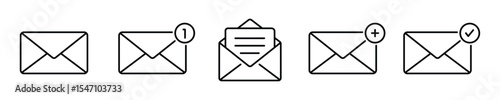 Envelope mail line icons set. Newsletter web buttons