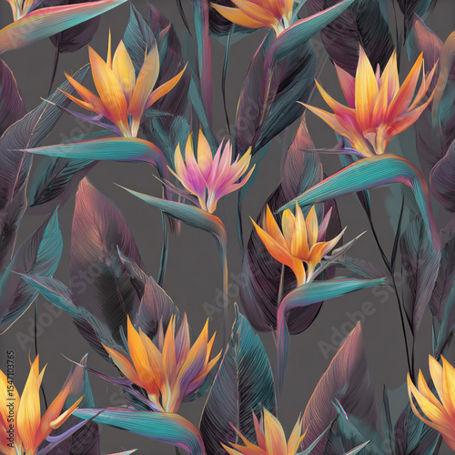 Tropical Bird of Paradise Floral Pattern