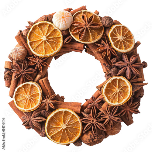 Dried Fruit and Spice Wreath on a Clear Transparent Background