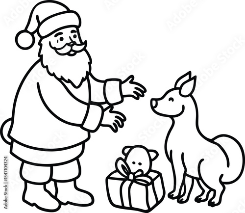 man and dog in christmas hats