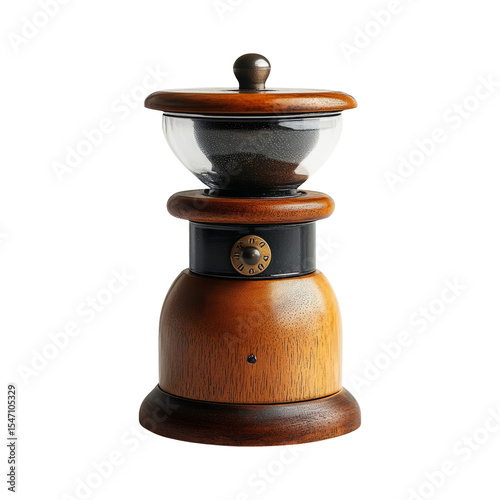 Vintage wooden coffee grinder isolated on transparent background
