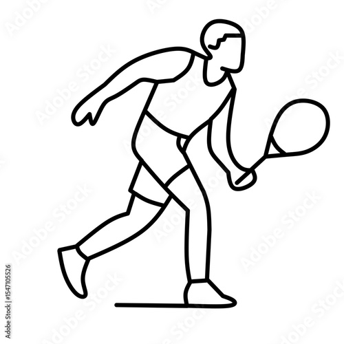 Minimalist line art of a dynamic tennis or squash player. An athlete in sportswear holding a racket, ready to strike. Perfect for sports icons, infographics, or general designs.