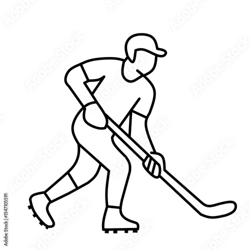 Clean line art vector of a hockey player maneuvering with a stick. Represents ice hockey, skill, agility, and team sports. Ideal for hockey-themed designs and athletic illustrations.

