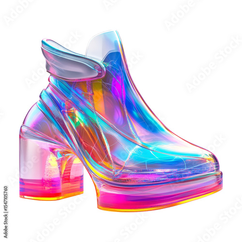 Colorful Transparent High-Heeled Shoe Isolated on Clear Background