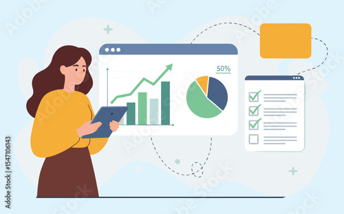 Data-Driven Decision Making: Analyzing Growth Trends and Metrics for Business Success flat vector illustration