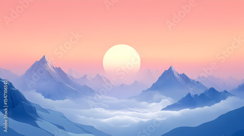 Mountain landscape sunset sky serene nature scene