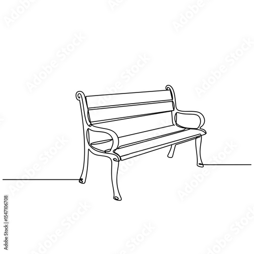 Simple line drawing of a park bench in minimalist style  