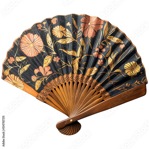Elegant Floral Hand Fan on Transparent Background for Creative Use