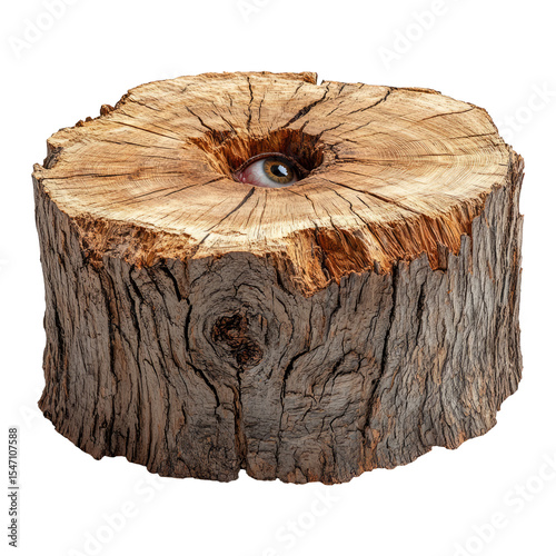 Unusual Tree Stump with Eye in the Center on Transparent Background