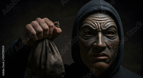 Mysterious Figure in a Hooded Sweatshirt Holding a Sack