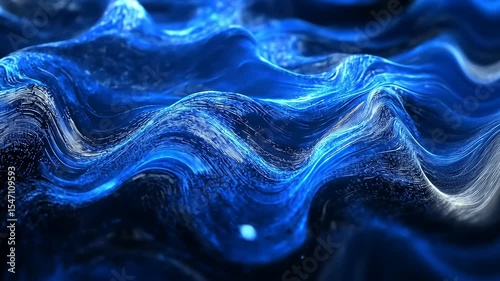 Abstract blue waves with shimmering particles creating a mesmerizing underwater effect