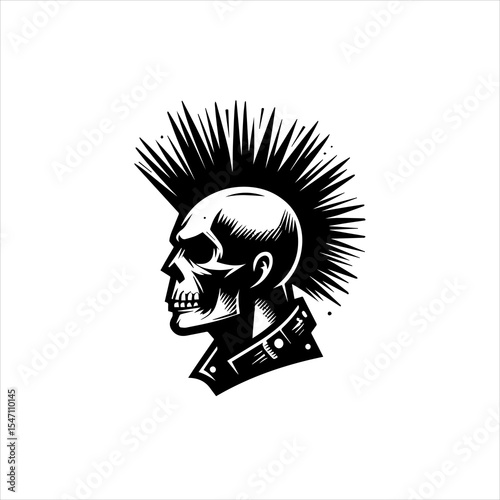 Black and White Punk Rock Vector Logo Isolated on White Background

