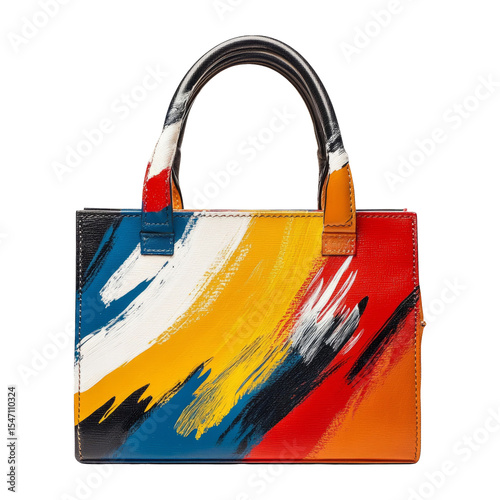 Stylish Handbag with Artistic Colorful Brushstrokes on Clear Background