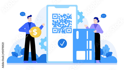 QR code mobile payment using a credit card for online transactions. Perfect for illustrating digital payments, ecommerce, and financial technology concepts.
