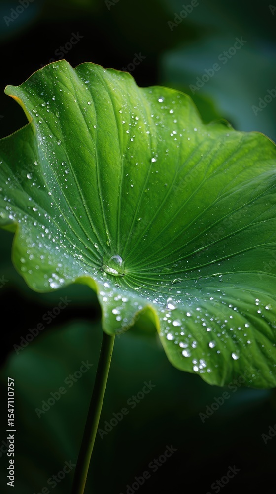 Obraz premium Close-up of a large leaf with water droplets.