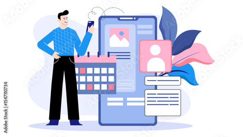 Man using a mobile app for scheduling. Useful for technology blogs, business articles, productivity websites, and mobile app advertisements.