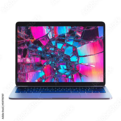Isolated Laptop with Broken Screen on Transparent Background