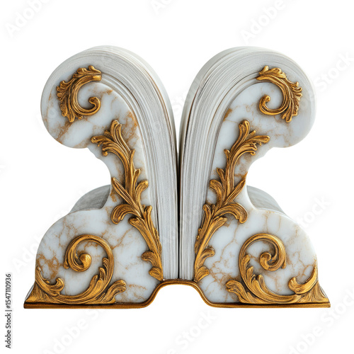 Ornate Marble Bookend with Gold Accents on Transparent Background