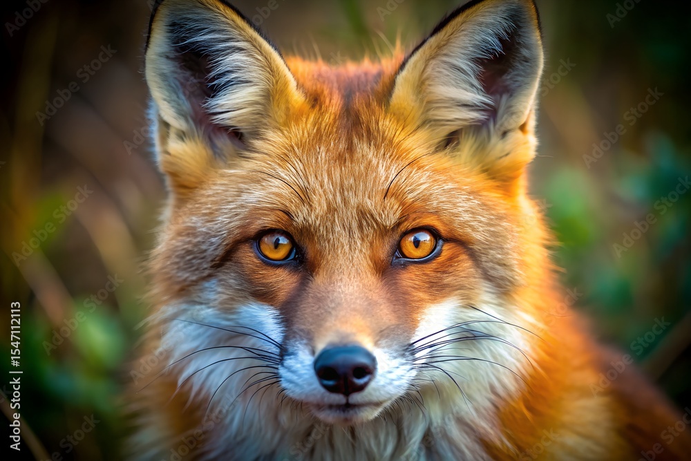 Fototapeta premium Close-up portrait of a red fox, intense gaze, autumnal setting, wildlife