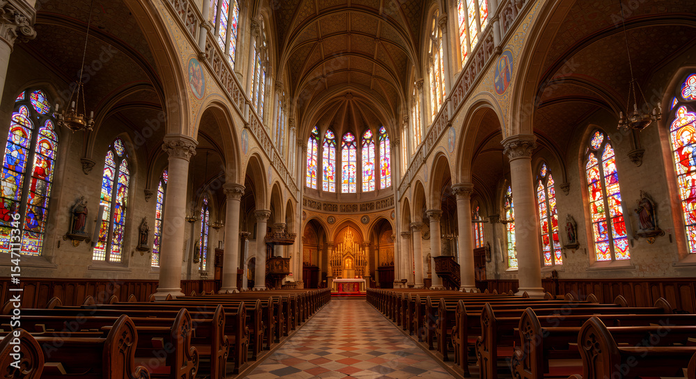 Obraz premium Magnificent Church Interior: A Symphony of Light and Architecture