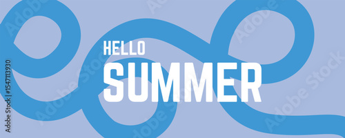 Hello Summer Banner with Abstract Blue Line on Pastel Background