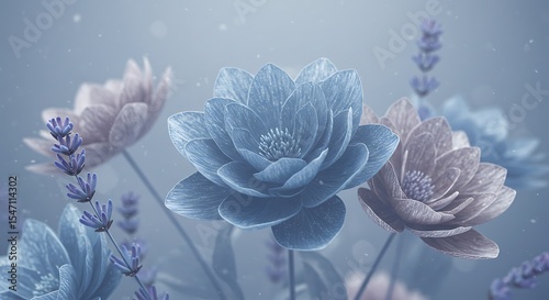 Blue Flower and Lavender Still Life