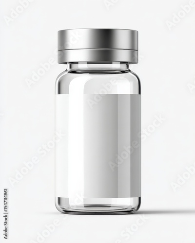 Clear Glass Vial with Silver Cap and White Label
