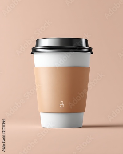Coffee Cup with Sleeve and Lid on Peach Background
