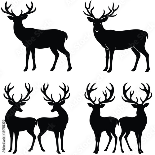 Majestic Deer Silhouette Set – Vector Collection of Stags with Antlers in Minimal Style"