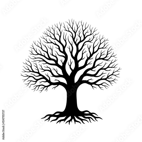 Bare Tree Illustration with Roots and Branches - Symbol of Life and Strength