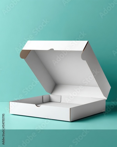 Open White Cardboard Box on Turquoise Background