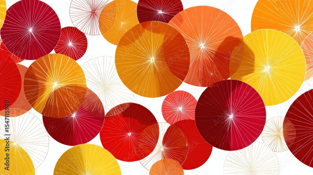 Naklejka premium Overlapping Colored Circles with Radial Lines on White Background