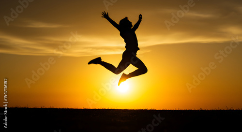 Wallpaper Mural Sunset Silhouette of Joyful Jump Torontodigital.ca