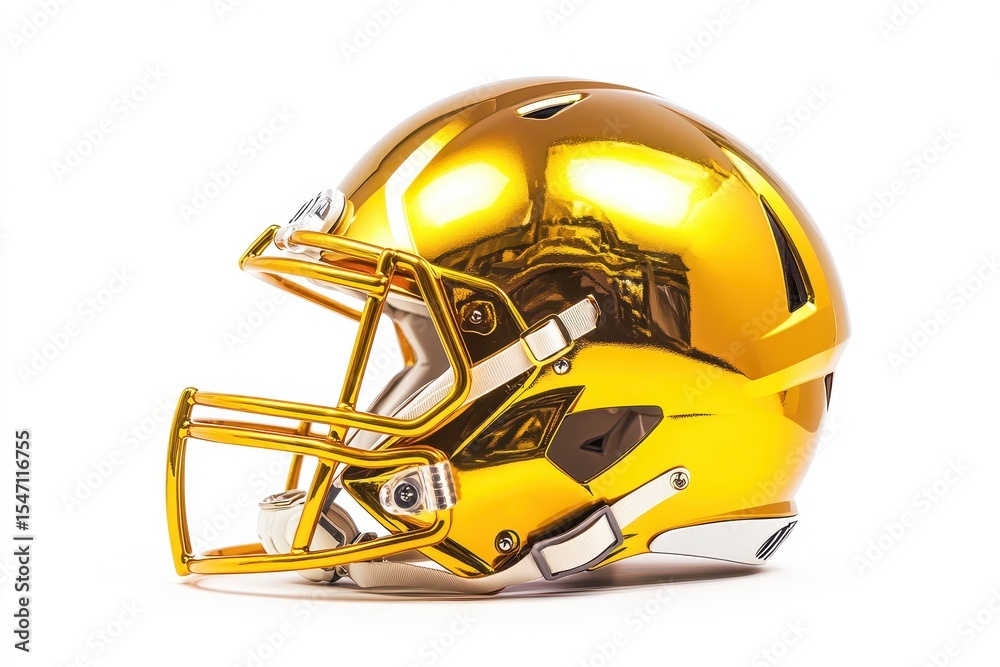 Fototapeta premium College Football Helmet. Gold Profile View on White Background