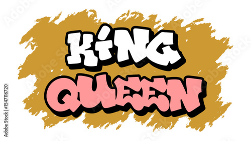 Graffiti vector “King Queen” in freestyle tag style with bold street vibe. Ideal for couple streetwear, youth royalty themes, and digital love-power designs with urban edge.