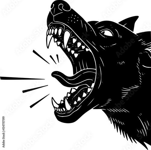 Angry dog, dog barks tattoo
