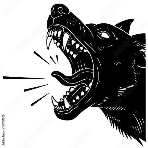 Angry dog, dog barks tattoo