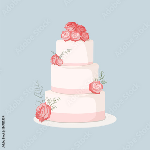 Pink wedding cake, dessert illustration vector