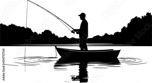 silhouette man fishing on the lake