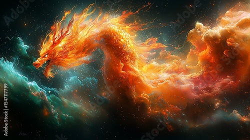 Fiery Dragon Soaring Through Cosmic Nebula