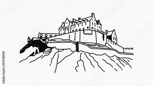 Edinburgh Castle Scotland hand drawn illustration vector