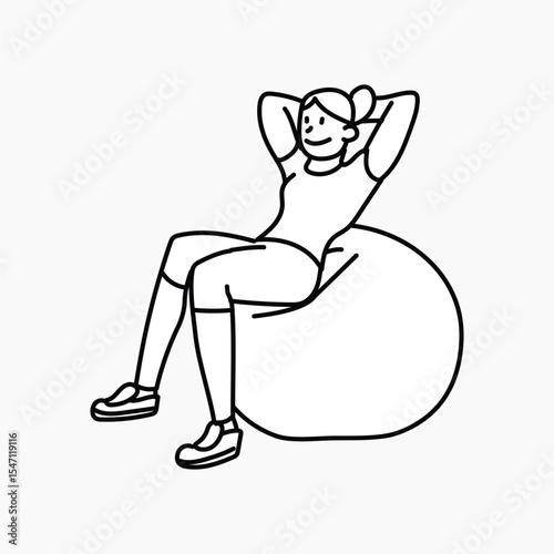 Black woman exercising on yoga ball doodle collage element vector