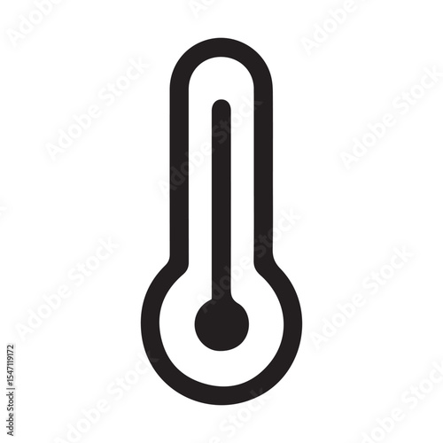 Minimalist vector icon of a body temperature thermometer, in black and white with bold black outline, perfect for medical apps and health designs.


